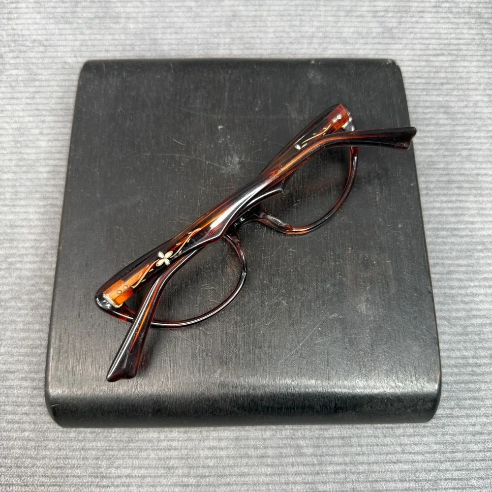 Vintage 60s A Paris Cat Eye Y2k Glasses‎ Tortoise Shell Silver Floral France Vtg